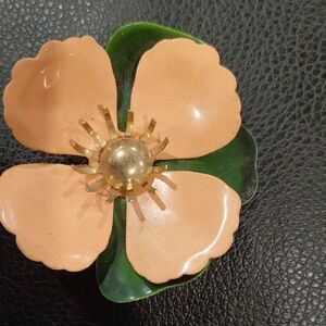 Floral Enamel Brooch in Peach and Green